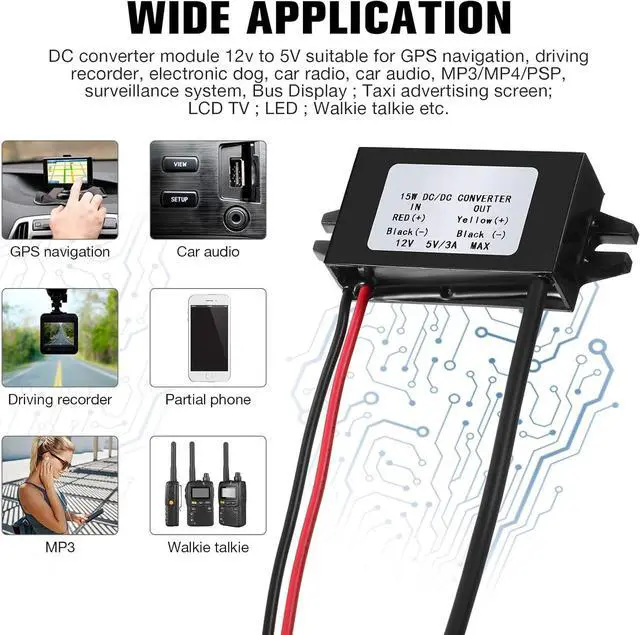 Alt view image 6 of 7 - 12V to 5V DC Converter Buck Module USB Output Power Adapter DC Power Adapter Converter DC to DC Regulator Car Power Converter(8 Pieces)