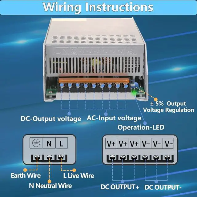 Alt view image 5 of 6 - New Version DC 12V 100A 1200W Power Supply Adapter 110V AC to 12V DC Converter Power Supply 12V 100A Switch Transformer for Motor Pump CCTV Security Camera Car Stereo 3D Printer and More 12V Device