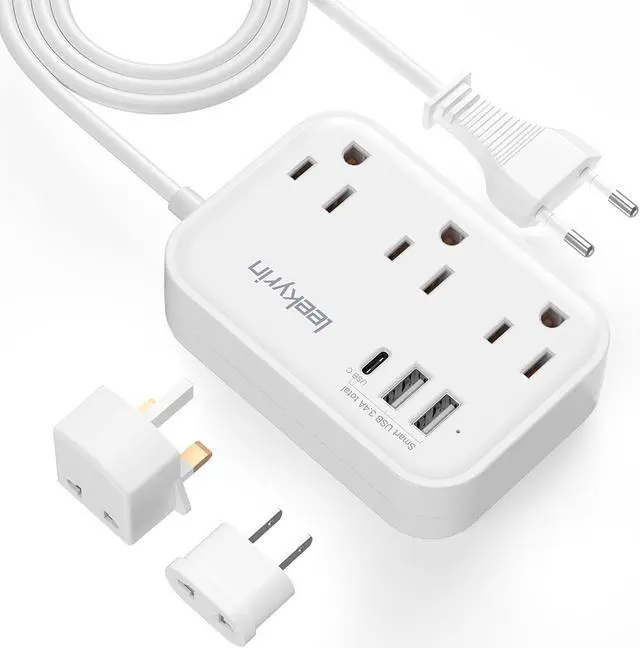 Main image of European Travel Plug Adapter, US to UK Europe Power Strip for EU/UK/US with USB C, 3 USB Ports 3 AC Outlets, 3ft Extension Cord, International Travel Power Strip, Type C for Europe EU Germany France