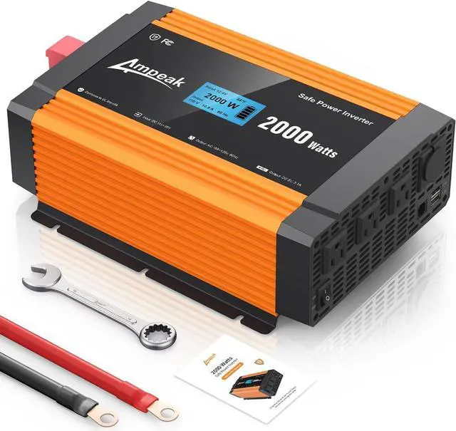 Main image of Ampeak 2000W Power Inverter 6.2A Dual USB Ports 3AC Outlets Stable Voltage Output Inverter DC 12V to AC 120V 17 Protections for Truck, Hurricane, Rv