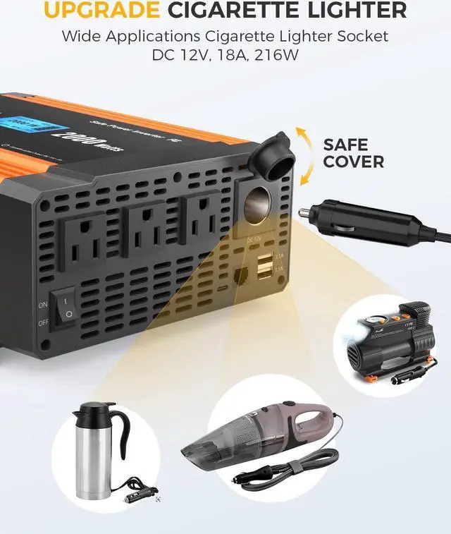 Alt view image 6 of 7 - Ampeak 2000W Power Inverter 6.2A Dual USB Ports 3AC Outlets Stable Voltage Output Inverter DC 12V to AC 120V 17 Protections for Truck, Hurricane, Rv