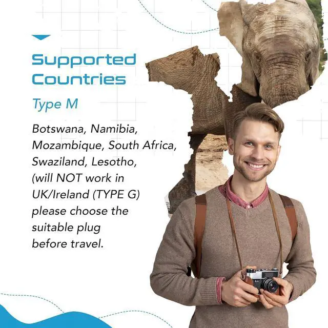 Alt view image 3 of 6 - Ceptics South Africa Travel Adapter - 5 Input with QC 3.1A Dual USB and USB-C - Ultra Compact - Light Weight - USA to Any Type M Countries Such as Namibia, Botswana and More (PTU-10L), White