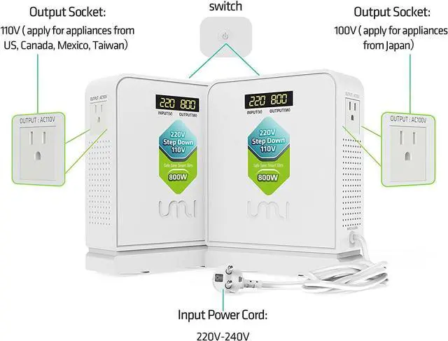 Alt view image 3 of 7 - UMI Step Down Voltage Converter 800 Watts 220V to 110V for US Canada Japan Electrical Appliances Use in Europe and Asia 220-240v Power System - Adopt Toroidal Transformer - Stable and Safe