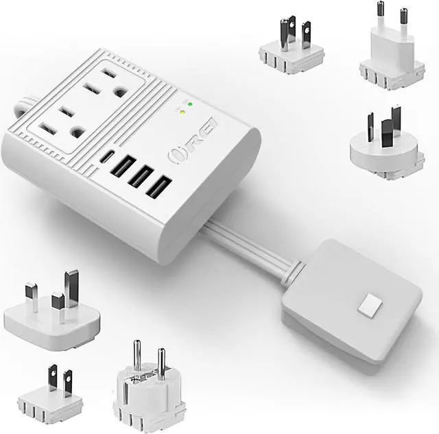 Main image of OREI World Travel Plug Adapter M8 Max, 3 USB + Pd 18W USB-C Input - 2 USA Outlets - Attachments for Europe, Asia, China, Japan, Africa - Perfect for Cell Phones, Tablets, Cameras and More