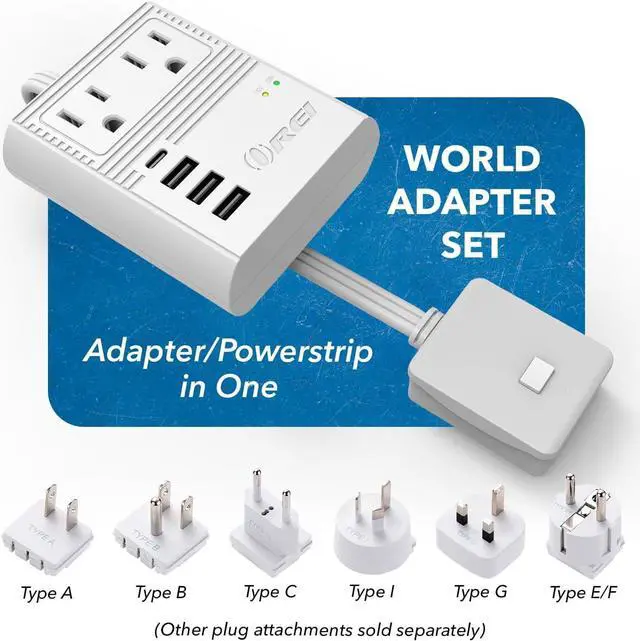 Alt view image 4 of 7 - OREI World Travel Plug Adapter M8 Max, 3 USB + Pd 18W USB-C Input - 2 USA Outlets - Attachments for Europe, Asia, China, Japan, Africa - Perfect for Cell Phones, Tablets, Cameras and More