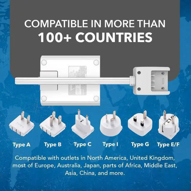 Alt view image 6 of 7 - OREI World Travel Plug Adapter M8 Max, 3 USB + Pd 18W USB-C Input - 2 USA Outlets - Attachments for Europe, Asia, China, Japan, Africa - Perfect for Cell Phones, Tablets, Cameras and More