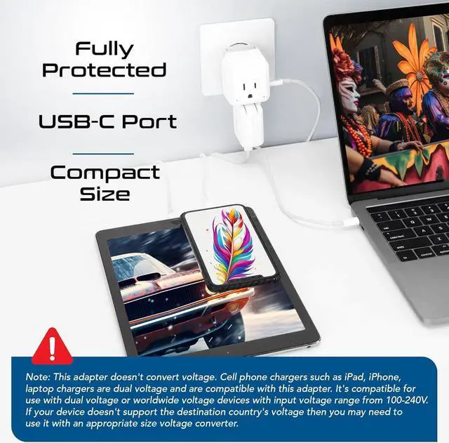 Alt view image 3 of 7 - Ceptics World Travel Plug Adapter Set, Safe USB-C 3.0-2 USA Socket,30W PD & QC - Compact & Powerful - Use in Europe Includes Type A, B, C, E/F, G, I SWadAPt Attachments (PAK-30-WS)