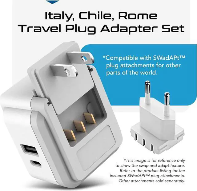 Alt view image 6 of 7 - Ceptics World Travel Plug Adapter Set, Safe USB-C 3.0-2 USA Socket,30W PD & QC - Compact & Powerful - Use in Europe Includes Type A, B, C, E/F, G, I SWadAPt Attachments (PAK-30-WS)