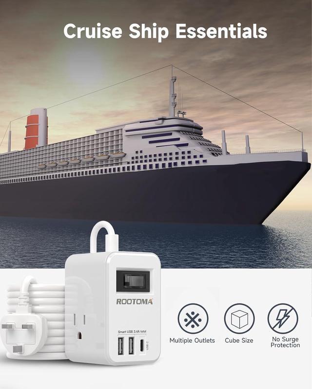 Alt view image 6 of 6 - UK Ireland Scotland Travel Plug Adapter, US to UK Plug Adapter with 3 Outlets 3 USB Ports (1 USB C Port), Type G Travel Adapter for USA to British England Scotland Irish London, Cube, White