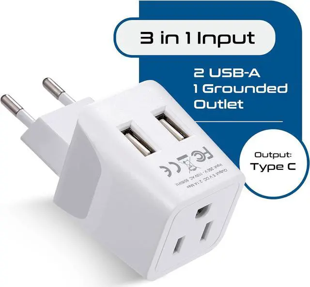 Alt view image 2 of 7 - Ceptics Italy, Europe Travel Adapter Plug Set - 2 Pack - with 2 USB + USA Socket Input - Type L and Type C - Ultra Compact - Safe Grounded Perfect for Cell Phones, Laptops, Camera Chargers