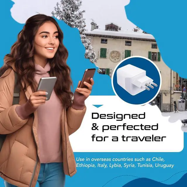 Alt view image 7 of 7 - Ceptics Italy, Europe Travel Adapter Plug Set - 2 Pack - with 2 USB + USA Socket Input - Type L and Type C - Ultra Compact - Safe Grounded Perfect for Cell Phones, Laptops, Camera Chargers