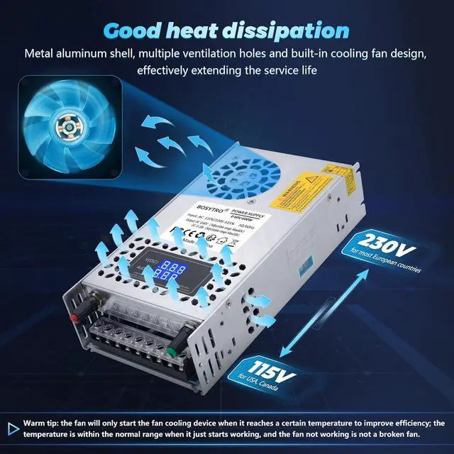 Alt view image 3 of 7 - 60V Adjustable dc Power Supply 600W,Switching Power Supply AC 110V/220V to DC 0-60V DC Converter with LED Digital Display, 5V 12V 24V 48V Buck Converter for 3D Printer,CCTV,Dimmable LEDs