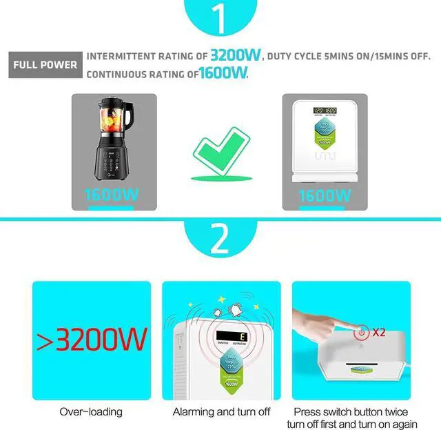 Alt view image 2 of 7 - UMI 1600W Step Up Voltage 110v to 220v Converter, Heavy Duty Power Converter 110v to 220v, Power Transformer with Auto Mode, Step Up 110v to 220v - Europe to US Voltage Converter