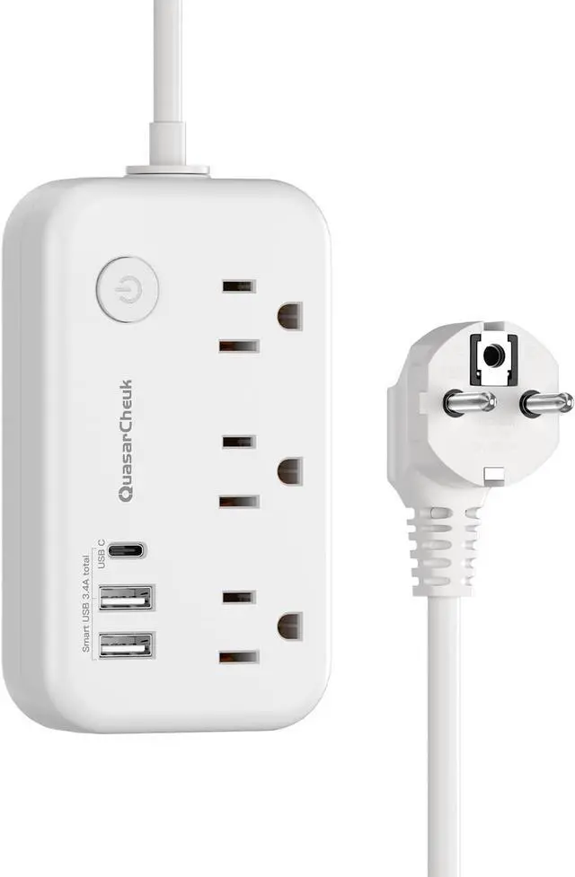 Main image of Type E F Plug Adapter, Germany France Travel Plug Adapter with 3 Outlets 3 USB PortsSchuko Plug Power Adaptor for US to Europe EU Spain Iceland Korea Greece Norway Russia German French, 4ft