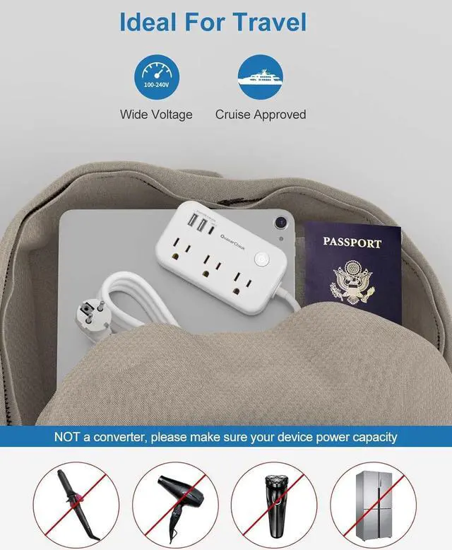 Alt view image 6 of 7 - Type E F Plug Adapter, Germany France Travel Plug Adapter with 3 Outlets 3 USB PortsSchuko Plug Power Adaptor for US to Europe EU Spain Iceland Korea Greece Norway Russia German French, 4ft