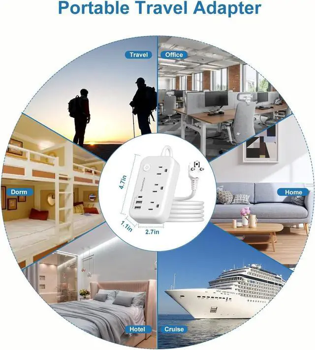 Alt view image 7 of 7 - Type E F Plug Adapter, Germany France Travel Plug Adapter with 3 Outlets 3 USB PortsSchuko Plug Power Adaptor for US to Europe EU Spain Iceland Korea Greece Norway Russia German French, 4ft