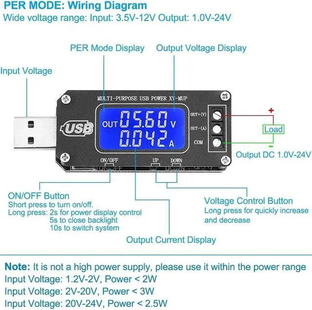 Alt view image 2 of 7 - PEMENOL DC-DC CNC USB Step Up/Down Power Supply Regulator Module 3.5V-12V to 1.0V-24V 2-3W, Adjustable Boost Buck Voltage Converter Digital Display Voltmeter Ammeter Battery Capacity Tester