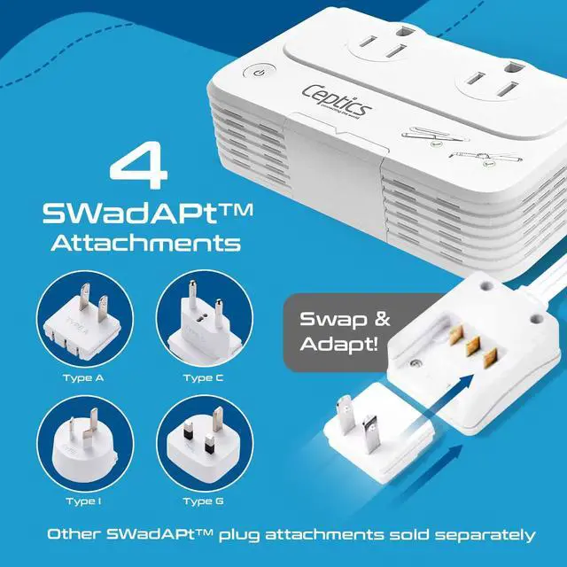 Alt view image 4 of 7 - Ceptics 200 W Voltage Converter, Convert 220 V to 110V for Devices Like Curling Iron, Straightener, Chargers, Step Down World Power Plug - 4 USB PD 18W Fast Charging - EU/AU/UK/US Included