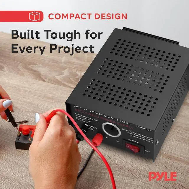 Alt view image 5 of 6 - Pyramid Universal Compact Bench Power Supply - 2.5 Amp Linear Regulated Home Lab Benchtop AC-to-DC 12V Converter w/ 13.8 Volt DC 115V AC 50 Watt Power Input, Screw Type Terminals, Cooling Fan PS3KX