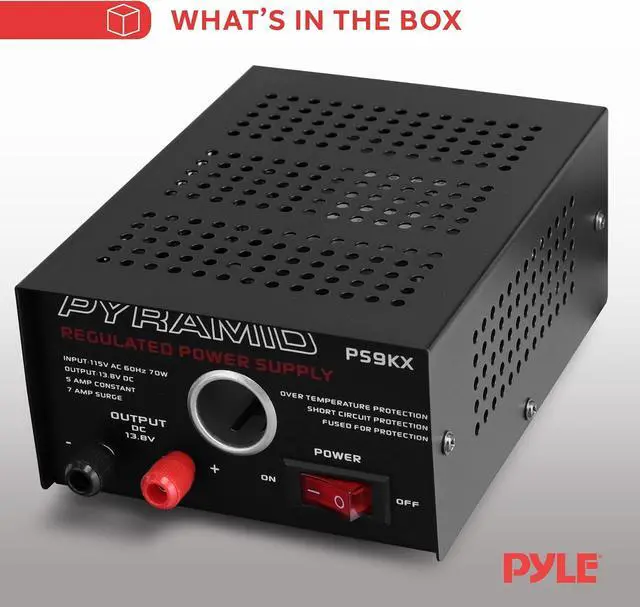 Alt view image 6 of 6 - Pyramid Universal Compact Bench Power Supply - 2.5 Amp Linear Regulated Home Lab Benchtop AC-to-DC 12V Converter w/ 13.8 Volt DC 115V AC 50 Watt Power Input, Screw Type Terminals, Cooling Fan PS3KX