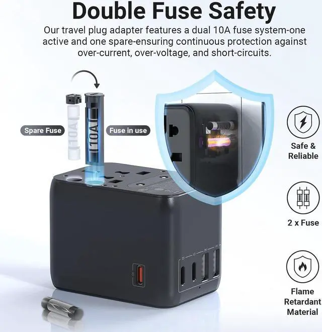 Alt view image 3 of 5 - MINIX Universal Travel Adapter, International Power Plug Adapter Max 35W 3 USB C 2 USB A Ports, All-in-One Worldwide Wall Charger for USA EU UK AU up to 180+ Countries.