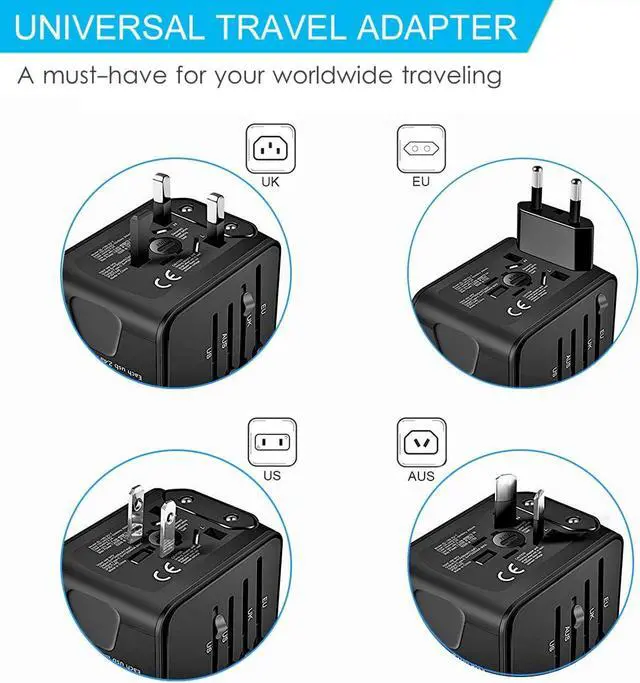 Alt view image 2 of 7 - International Travel Adapter, All in One Power Adapter with High Speed 3 USB & Type C Travel Charger,European Adapter, Universal AC Outlet Plugs for EU UK AU US Asia 200+ Countries, Black