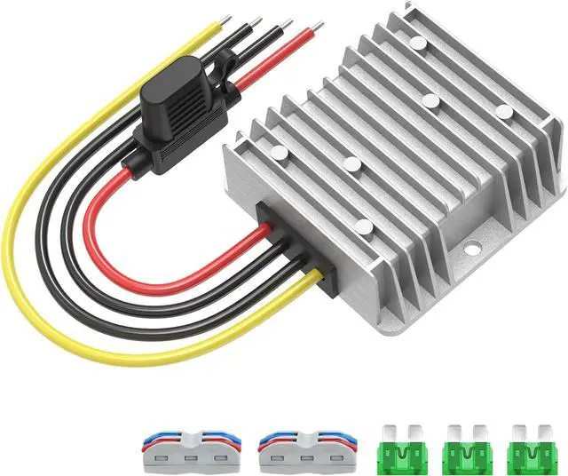 Main image of 12V 20A 240W Step Down Converter, DC 17-55V to DC 12V Voltage Reducer, Voltage Regulator Transformer with Fuses Holder, Wire Terminals for Golf Cart Club Car Truck Vehicle, 14AWG Wire