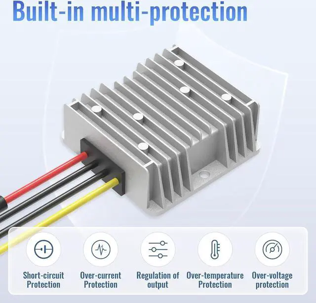 Alt view image 3 of 6 - 12V 20A 240W Step Down Converter, DC 17-55V to DC 12V Voltage Reducer, Voltage Regulator Transformer with Fuses Holder, Wire Terminals for Golf Cart Club Car Truck Vehicle, 14AWG Wire