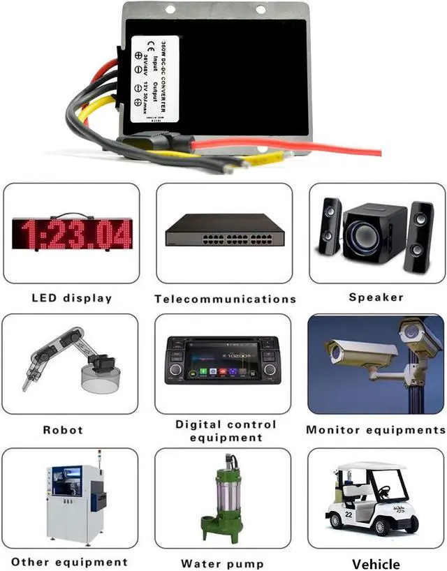 Alt view image 7 of 7 - QJFCare Waterproof DC Buck Converter Voltage Regulator 36V 48V Step Down to 12V 30A 360W Adjustable Power Converter Transformer for Golf Cart, Car,Vehicle