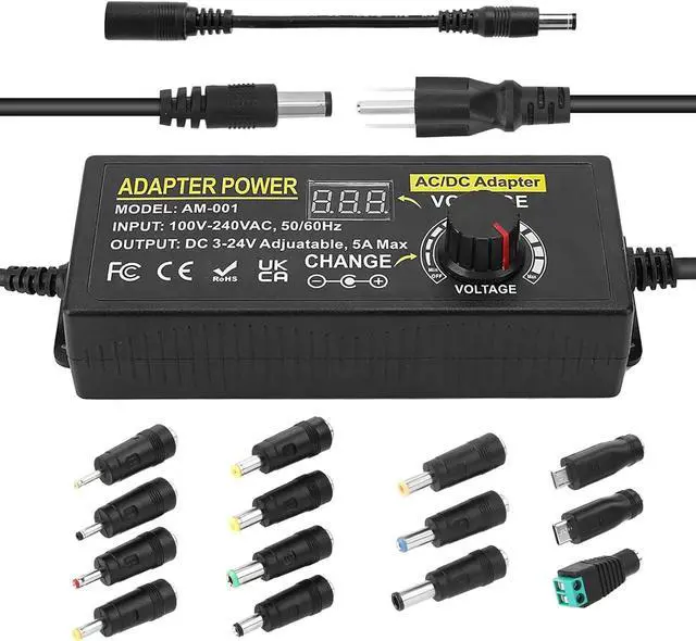Main image of Adjustable Power Adapter, Towisituati Universal 3V ~ 24V Power Supply 5A 120W AC/DC Adapter Variable Power Supply AC 100V-240V Universal DC Power Supply Adapter Converter Transformer