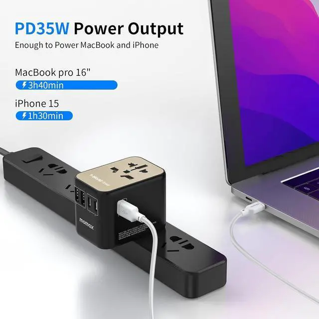 Alt view image 2 of 6 - MOMAX Universal Travel Adapter, PD 35W Fast Charge International Power Adapter, 3 USB C & 2 USB A, Worldwide Travel Plug Adapter, International Power Adapter for Europe, USA, Japan, Aus(Type C/A/G/I)