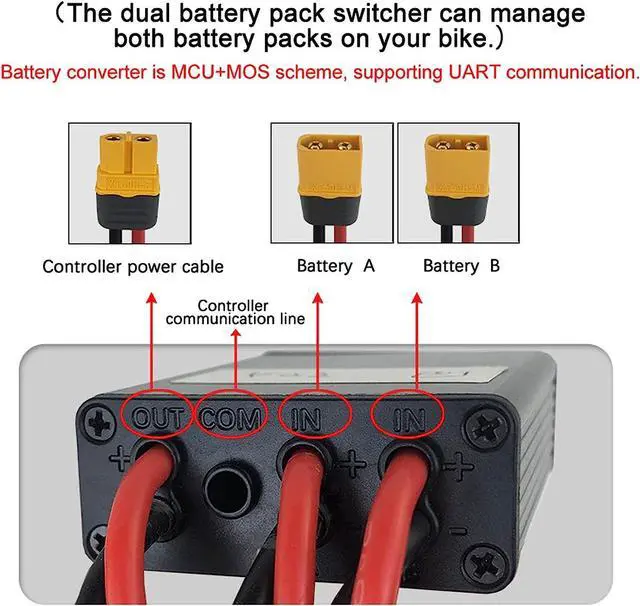 Alt view image 6 of 7 - Dual Battery Connector, 20V-72V 40A Electric Bike, Double Battery Discharge Converter Adapter Batter Capacity in Parallel Equalization Module (40A)