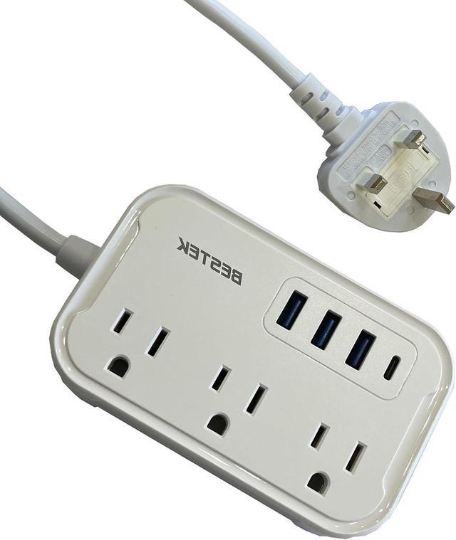 UK Travel Plug Adapter, US to UK Plug Adapter with 3 Outlets 4 USB 