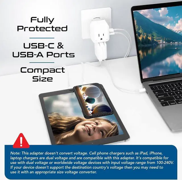 Alt view image 3 of 7 - Ceptics European Plug Travel Adapter Set, 20W PD & QC, Safe Dual USB & USB-C - 2 USA Socket - Compact - Use in Germany, France, Italy, UK - Includes Type E/F, Type C, Type G SWadAPt Attachments