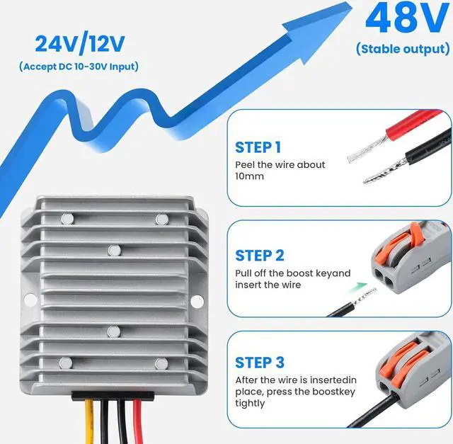 Alt view image 2 of 7 - DC 12V Boost to 48V 5A Converter, 12V to 48V DC/DC Step-up Controller with Terminal Block, Waterproof Transformer for Automotive