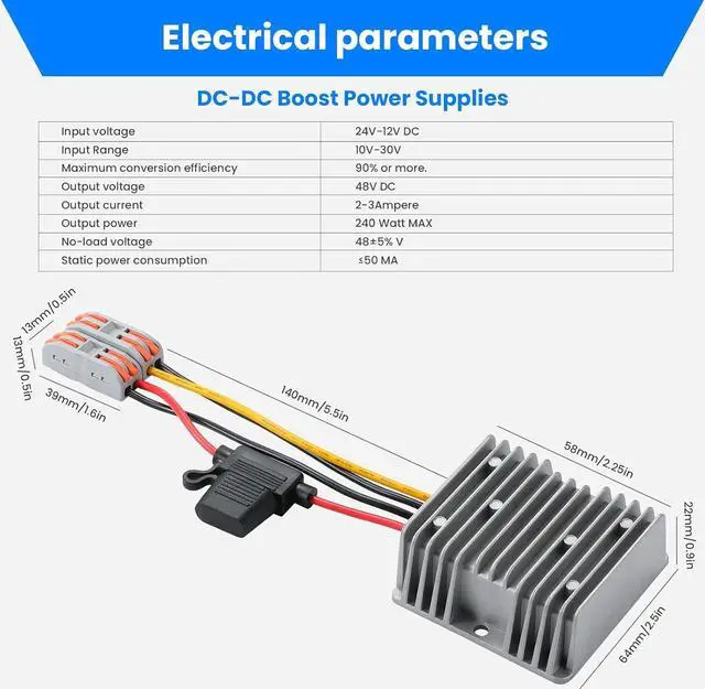 Alt view image 7 of 7 - DC 12V Boost to 48V 5A Converter, 12V to 48V DC/DC Step-up Controller with Terminal Block, Waterproof Transformer for Automotive