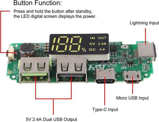 Alt view image 5 of 6 - 4pcs 18650 Charging Board Dual USB 5V 2.4A Mobile Power Bank Module 186 50 Lithium Battery Charger Board with Overcharge Overdischarge Short Circuit Protection DIY USB Power Bank Board