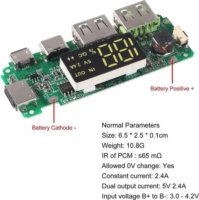 Alt view image 6 of 6 - 4pcs 18650 Charging Board Dual USB 5V 2.4A Mobile Power Bank Module 186 50 Lithium Battery Charger Board with Overcharge Overdischarge Short Circuit Protection DIY USB Power Bank Board