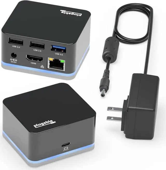 Main image of Plugable USB-C Wired Cube Mini Docking Station - Compact HDMI, Gigabit Ethernet, and 3 USB Ports - Works with USB-C, USB4, and Thunderbolt, MacBook, Windows, Chromebook - No Host Charging