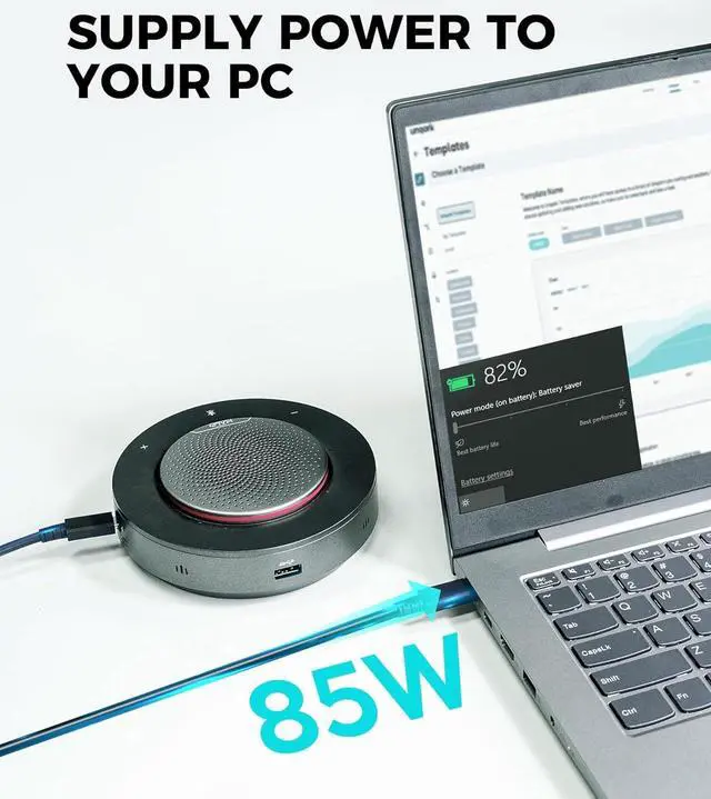 Alt view image 4 of 7 - WYRESTORM Halo 90 Conference Speaker with USB-C Multi-Port Adapter Docking Supply Power to PC, 4 Noise-canceling Mics, Enhanced 360° Voice Pickup, 4K@60Hz Video Resolution, AGC Voice Balance