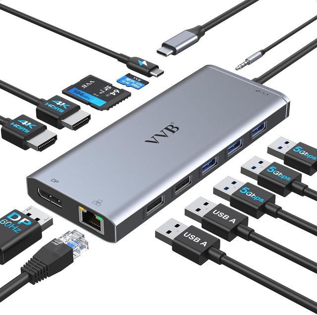 Main image of USB C Laptop Docking Station Dual Monitor HDMI for Dell/HP/Lenovo Laptop USB C Hub Multiport Adapter Dongle Dock,USB C to 2 HDMI+DisplayPort DP+Ethernet+100W USB C Power Charging Port+5USB+SD/TF+Audio