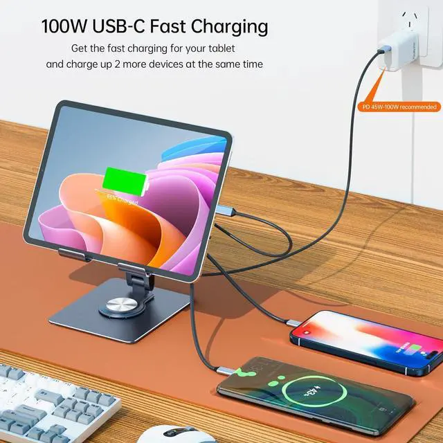 Alt view image 5 of 7 - HC Universal Docking Station for iPad Mini Air Pro Galaxy Tab iPhone Adjustable 7-in-1 USB Hub 360°Rotatable iPad Stand with USB C Hub 12.9 inch 4K HDMI USB 3.0 PD 100W 3.5mm Audio SD/TF Card Reader