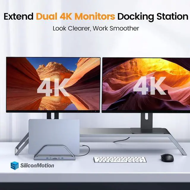 Alt view image 3 of 7 - TobenONE 14-in-1 MacBook Pro/Air Docking Station Dual 4K Monitor, Vertical Laptop Docking Station Stand for Mac M1/M2/M3/M4 Pro/Max, USB C Dock with 65W Power Adapter, 2 HDMI, VGA, 5Gbps USB, RJ45