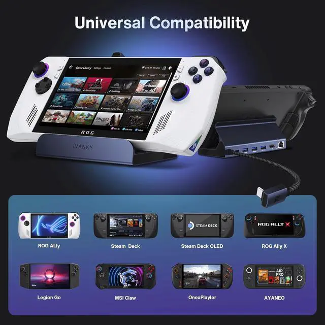 Alt view image 7 of 7 - iVANKY Legion Go/ROG Ally/Steam Deck Dock with 65W PD Charger, 8-in-1 Hub Docking Station with HDMI 4K@144Hz Gigabit Ethernet, USB-A 3.0, 100W Charging USB-C Port for Valve Stream Deck
