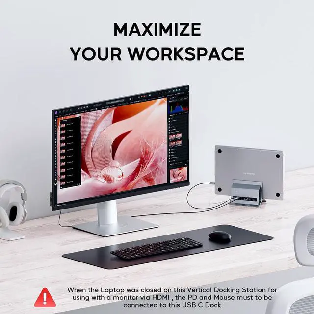 Alt view image 5 of 7 - Vertical MacBook Docking Station, PULWTOP Docking Station for Mac mini with M.2 NVMe case for MacBook Pro/Air, 4K@60Hz HDMI, 2USB C 10Gbps, SD/TF, 100W PD, RJ45, 2 USB A for Windows Laptops