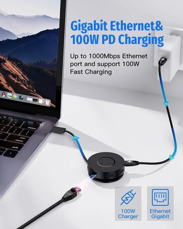 Alt view image 4 of 7 - USB C Docking Station Dual Monitor, FORIDA 7 Ports USB-C Multiport Adapter with 2 4K HDMI, 100W PD, Micro SD Card Reader, 2 USB 3.0, Gigabit Ethernet, Suit for MacBook/Dell/HP/Lenovo Laptops