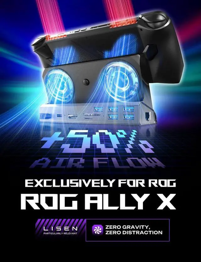 Alt view image 2 of 7 - LISEN 13-IN-1 Docking Station for Steam Deck OLED&ROG Ally X&Legion Go, Dual Cooling Fan 5 USB Ports and 4K@60Hz, 100W Charging Port Support ROG Ally 30W Mode, Gigabit Ethernet Fit for Steam Deck OLED