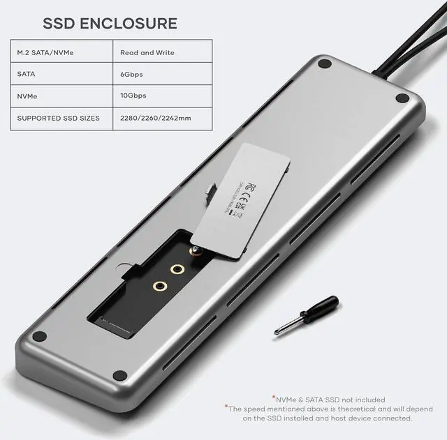 Alt view image 4 of 7 - Satechi Dual USB C Docking Station and Stand with Dual 4K HDMI, Display Port, 75W USB-C PD Charging, 2 USBC Data, 2 USB-A, Ethernet, SATA and NVMe SSD Enclosure, for MacBook and Windows