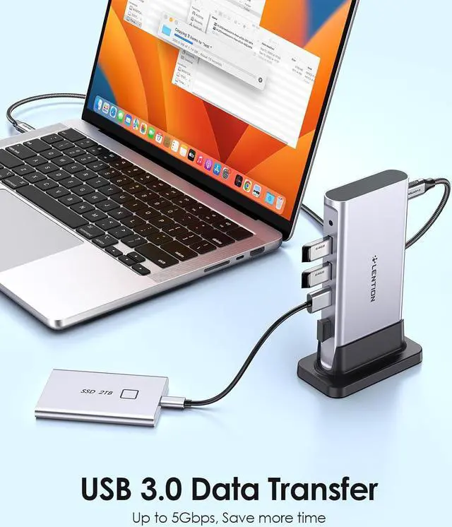 Alt view image 5 of 7 - LENTION USB C Docking with 4K@60Hz HDMI, USB 3.0/2.0, Gigabit Ethernet, 100W PD, Aux Adapter for 2023-2016 MacBook Pro/Mac Air/Surface/Steam Deck, More, Stable Driver Certified (CB-D53s, Silver)