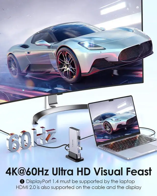 Alt view image 3 of 7 - LENTION USB C Docking with 4K@60Hz HDMI, USB 3.0/2.0, Gigabit Ethernet, 100W PD, Aux Adapter for 2023-2016 MacBook Pro/Mac Air/Surface/Steam Deck, More, Stable Driver Certified (CB-D53s, Silver)